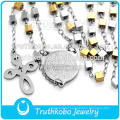 New Arrival Handmade Fashion High Quality Rosary Beads Style Cross Chain Fine Jewelry Necklaces in 316 Stainless Steel